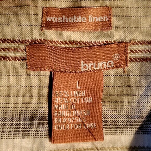 Bruno 100% Washable Linen Short Sleeve Striped Sage Green Button Front Shirt NEW - Picture 8 of 11